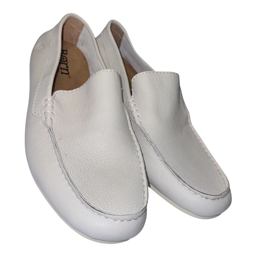 Born Mens Size 10 Medium Width White Leather Allan Slip On‎ Driving Loafer